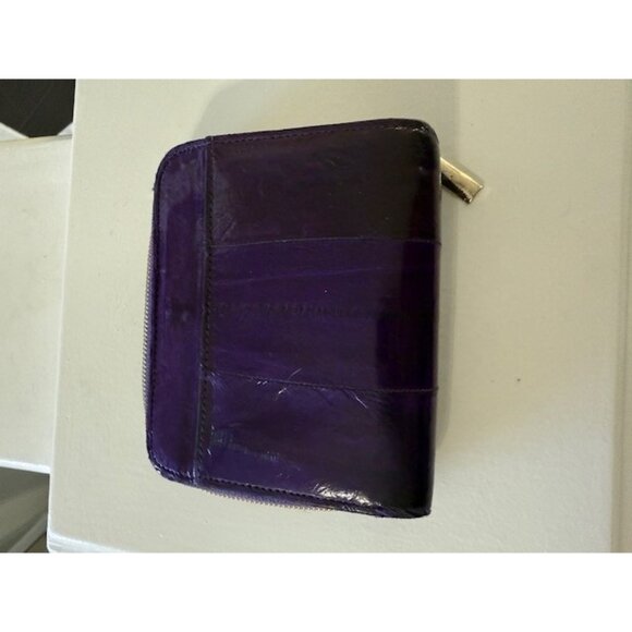 Purple Eel Skin BiFold Wallet Gold Toned Zipper Zip Around Snap Cards bills Vtg - Picture 8 of 11